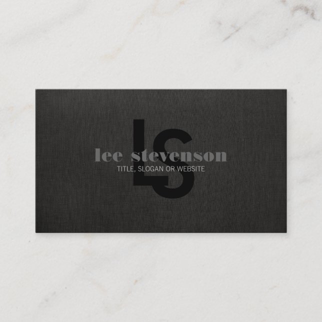 Stilvolle Mit Monogramm Black Linen Look Beruflich Visitenkarte (Vorderseite)