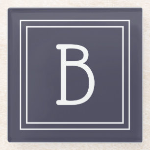 Stilvolle Mit Monogramm Dunkelblau & Weiß Initial Glasuntersetzer