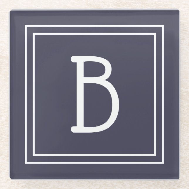 Stilvolle Mit Monogramm Dunkelblau & Weiß Initial Glasuntersetzer (Vorderseite)