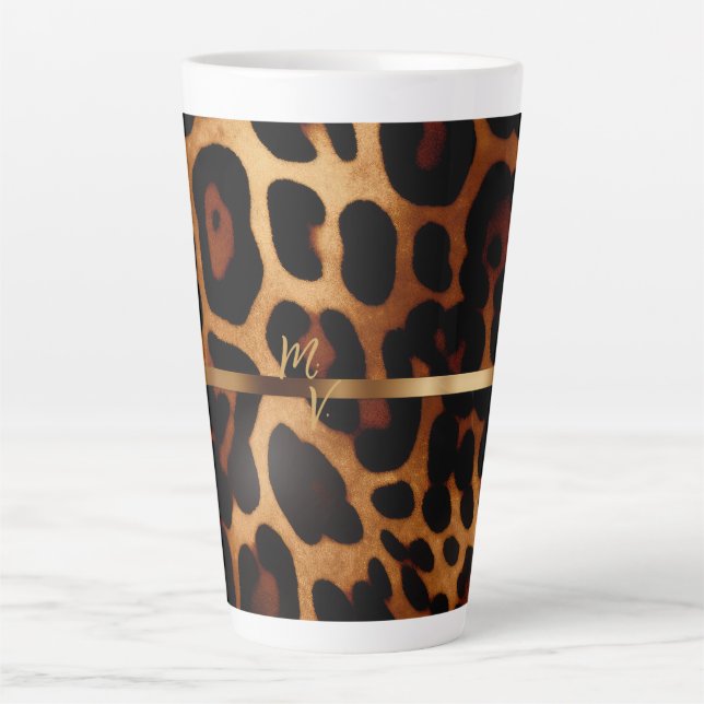 Stilvolle Mit Monogramm Leopard Print Milchtasse (Vorderseite)