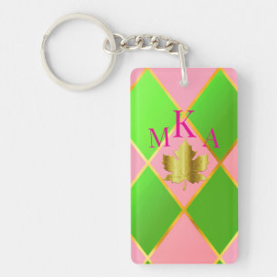 Stilvolle Mit Monogramm Rosa und Grüne Raute Schlüsselanhänger