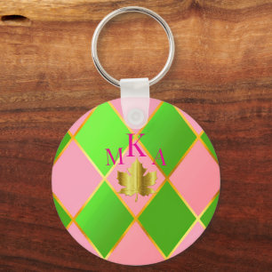 Stilvolle Mit Monogramm Rosa und Grüne Raute Schlüsselanhänger