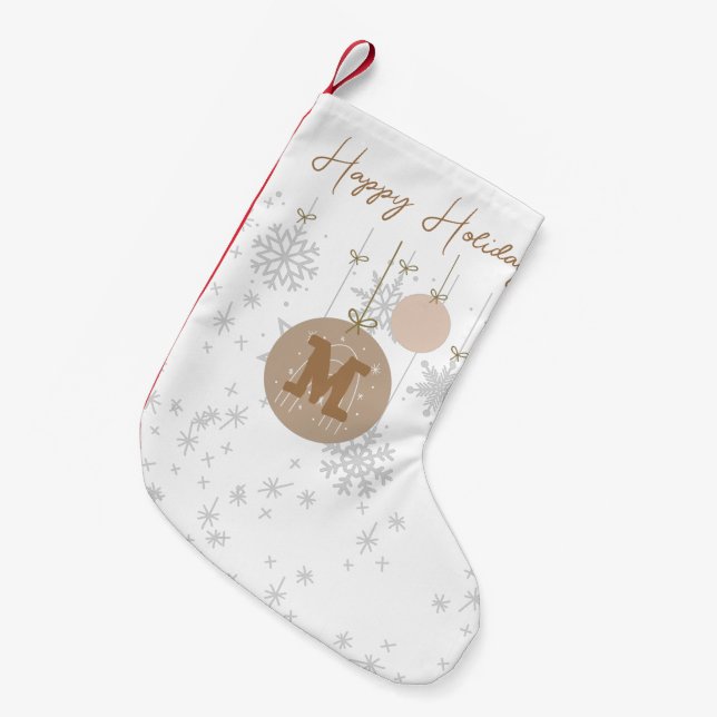 Stilvolle mit Monogramm Schneeflocken in Braun und Kleiner Weihnachtsstrumpf (Vorderansicht (hängend))