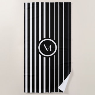 Stilvolle mit Monogramm schwarz-weiße Streifen Strandtuch