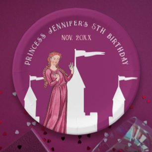 Stilvolle mittelalterliche, girly dunkelrosa Prinz Pappteller