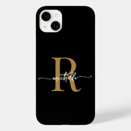 Stilvolle, moderne Black-Gold-Script Monogram Case-Mate iPhone 14 Plus Hülle