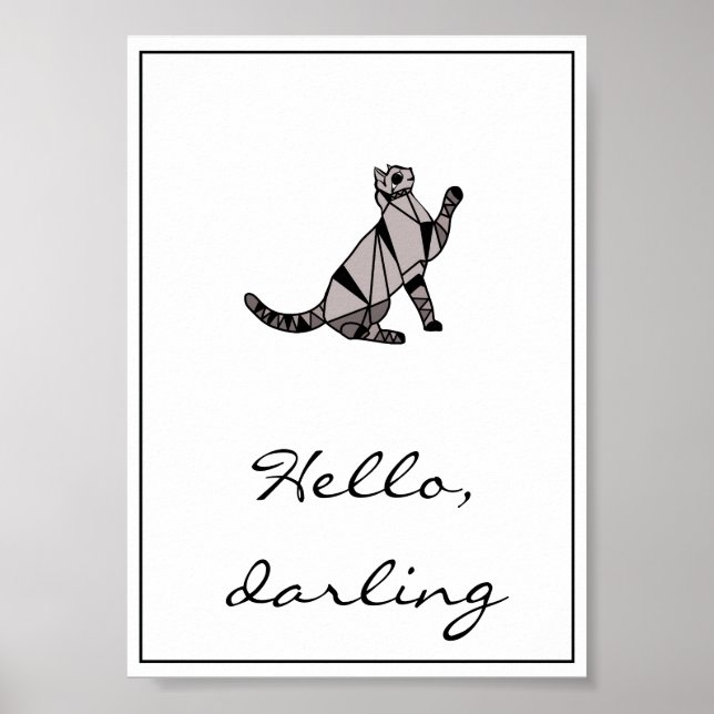 Stilvolle, moderne Black Graphic Cat and Script Poster (Vorne)