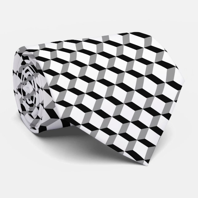 Stilvolle moderne geometrische Schwarz-weiße Cubes Krawatte (Gerollt)