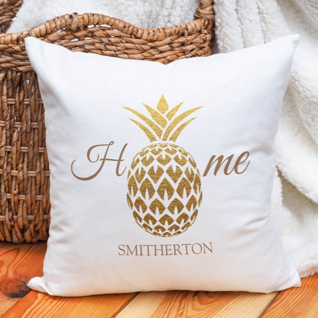 Stilvolle, moderne Gold Ananas White Zuhause Kissen (Gold and white pineapple "Home" pillow)