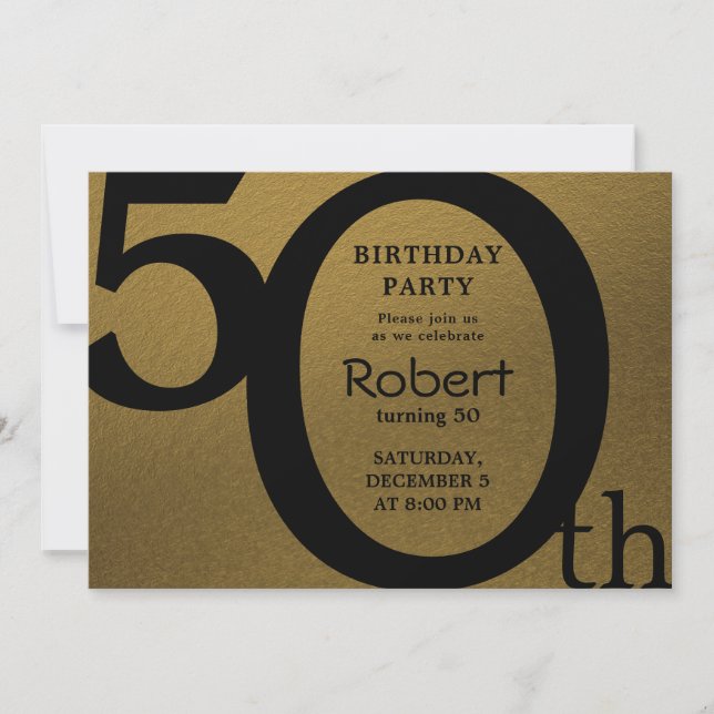 Stilvolle, moderne Gold- und Black Birthday Einlad Einladung (Vorderseite)