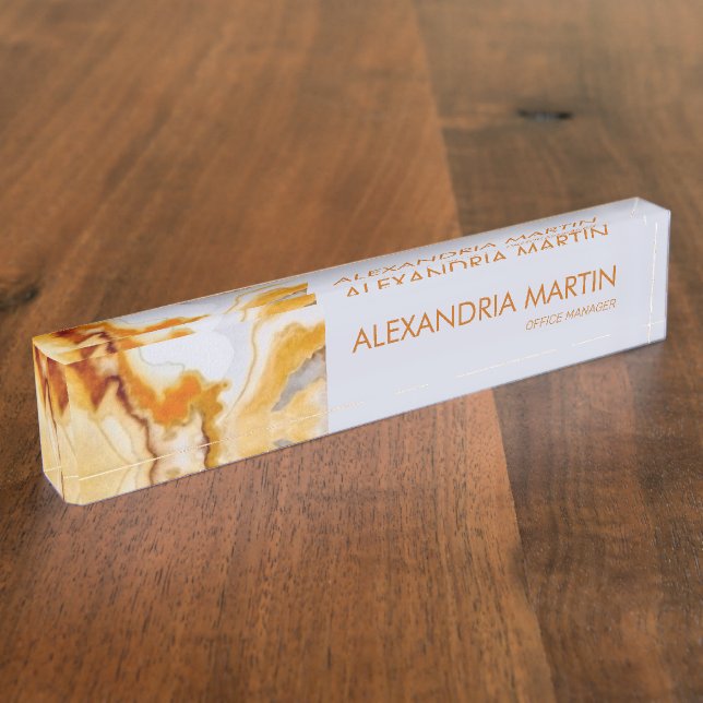 Stilvolle, moderne Goldmarmor Agate Name Namensplakette (Seite)