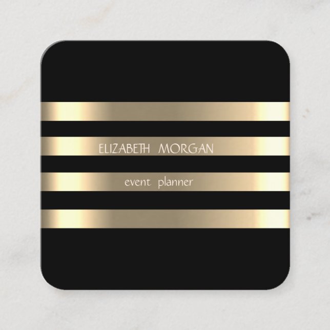 Stilvolle moderne Imitate Gold gestreift, schwarz Quadratische Visitenkarte (Vorderseite)