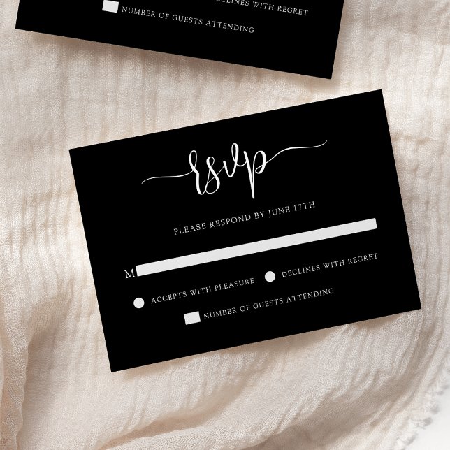 Stilvolle moderne Kalligrafie Black Wedding RSVP Karte (Von Creator hochgeladen)