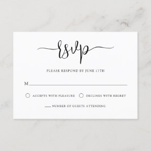 Stilvolle moderne Kalligrafie Schwarz-weiße Hochze RSVP Karte