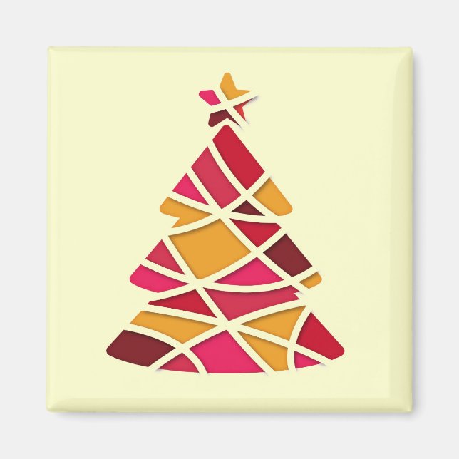 Stilvolle moderne Kunst Rot und Gold Weihnachtsbau Magnet (Vorne)