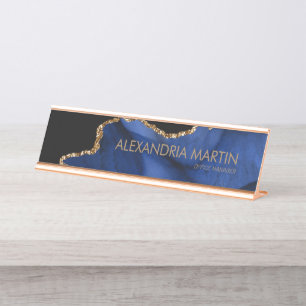 Stilvolle moderne marineblaue Gold-Glitter-Marmor- Schreibtischnamensplakette