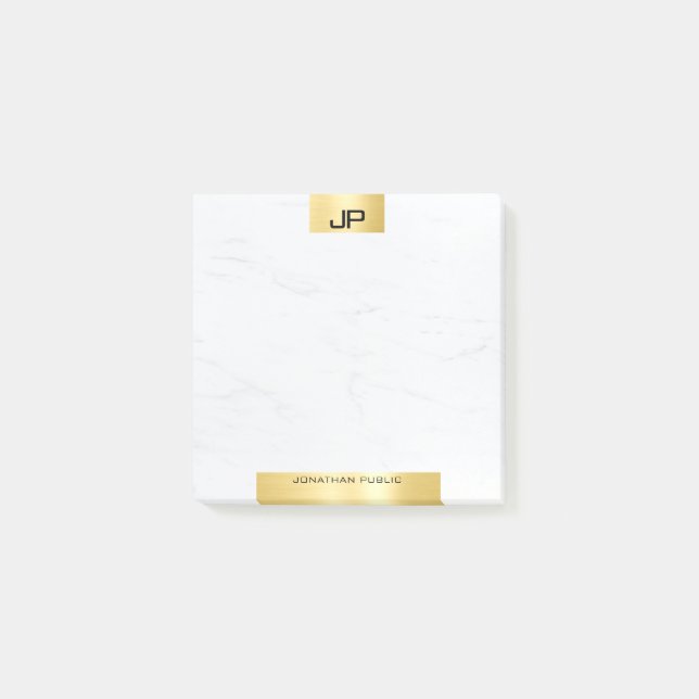 Stilvolle, moderne Monogram Gold Marble Initials Post-it Klebezettel (Vorderseite)