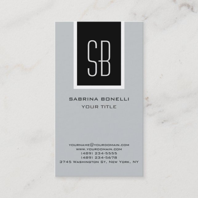 Stilvolle moderne Monogram Stripe Gray Business Ca Visitenkarte (Vorderseite)