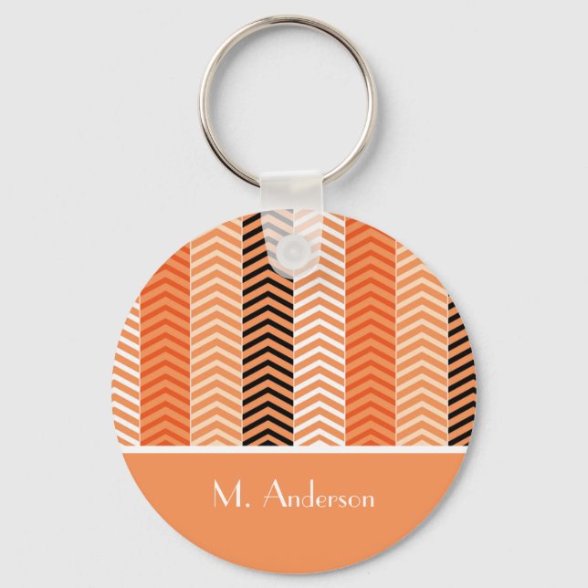 Stilvolle, moderne, orange Zickzack Streifen mit N Schlüsselanhänger (Vorderseite)