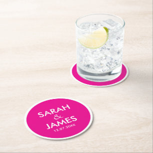 STILVOLLE MODERNE PERSONALISIERTE NAME HOT PINK HO RUNDER PAPPUNTERSETZER