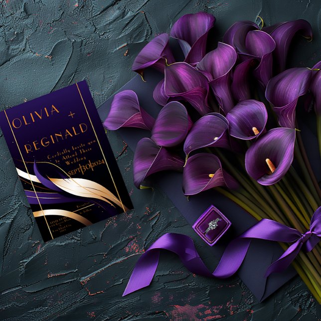Stilvolle moderne Purpur und Gold Abstract Calla L Einladung (Elegant Stunning Modern Abstract Purple and Gold Calla Lily Invitation )