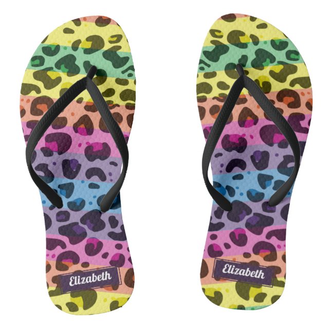Stilvolle moderne Regenbogenleoparden mit Namen Flip Flops (Fußbett)