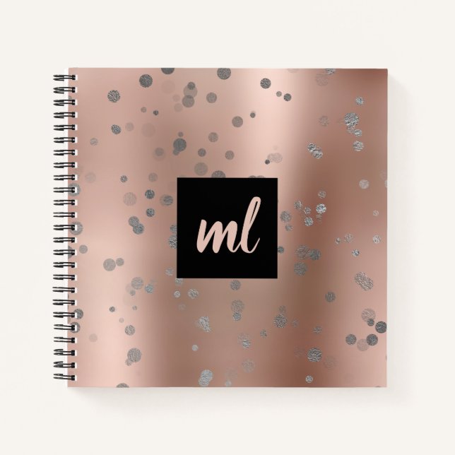 Stilvolle moderne Rose Gold silber Konfetti Punkte Notizbuch (Vorderseite)