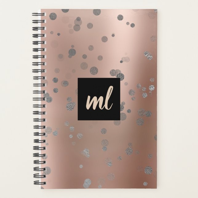Stilvolle moderne Rose Gold silber Konfetti Punkte Planer (Vorderseite)