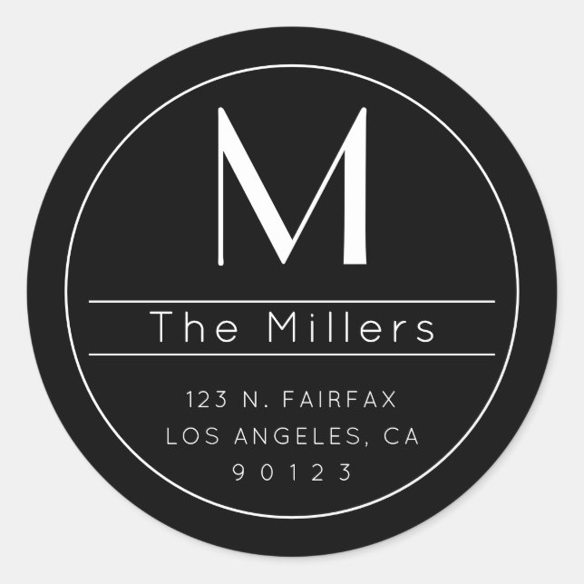 Stilvolle moderne Rücksendeadresse & Monogramm Runder Aufkleber (Vorderseite)