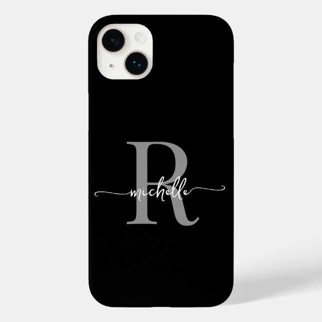 Stilvolle, moderne Schwarz-Gray-Script Monogram, i Case-Mate iPhone 14 Plus Hülle (Rückseite)
