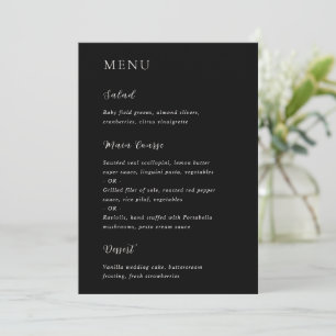 Stilvolle moderne schwarze Hochzeit Menükarte