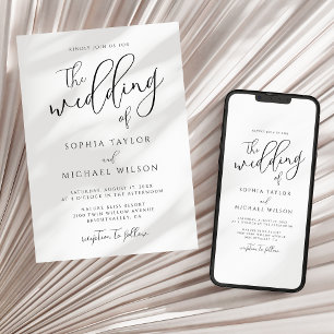 Stilvolle, moderne Script Black and White Wedding Einladung
