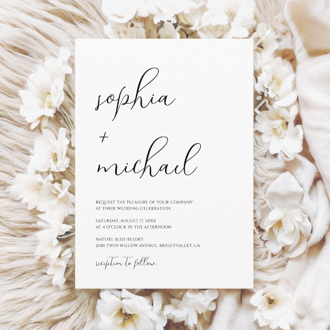 Stilvolle, moderne Script Black and White Wedding Einladung (Von Creator hochgeladen)