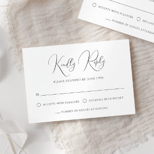 Stilvolle, moderne Script Black and White Wedding RSVP Karte