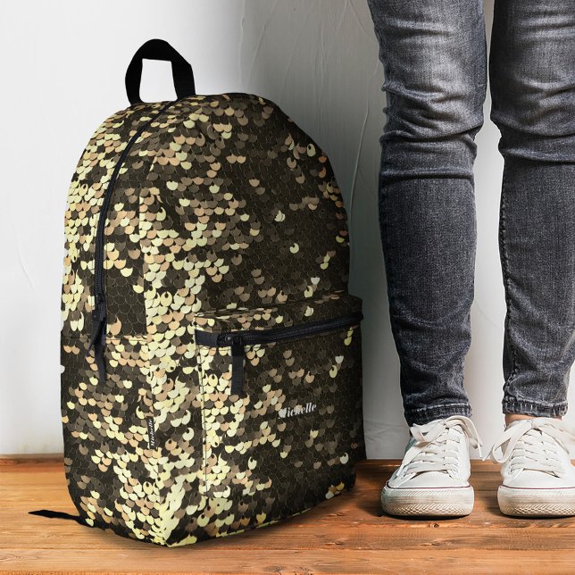 Stilvolle moderne Shinny Gold Mermaid Sequins Bedruckter Rucksack (Stylish Modern Shinny Gold Sparkling Sequins Printed Backpack
)