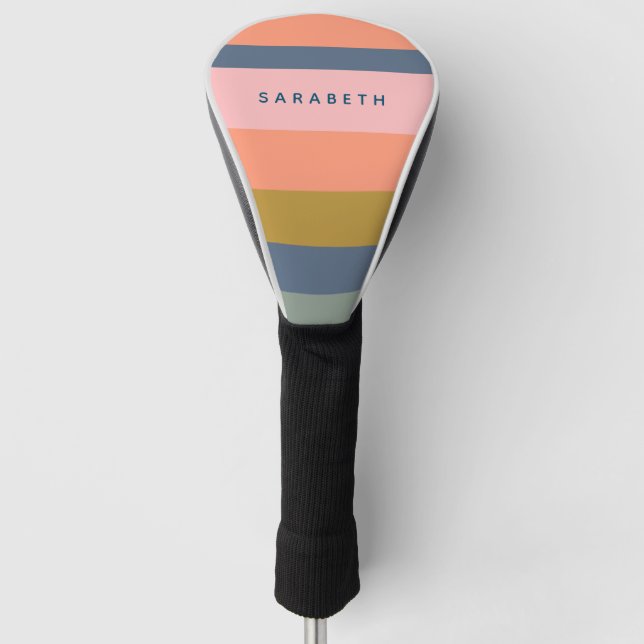 Stilvolle moderne Streifen Hübsch erdig Personalis Golf Headcover (Vorderseite)