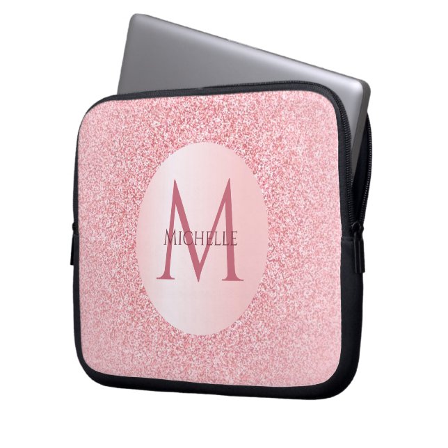 Stilvolle modische Rose Gold Template Monogram Gir Laptopschutzhülle (Vorderseite Links)