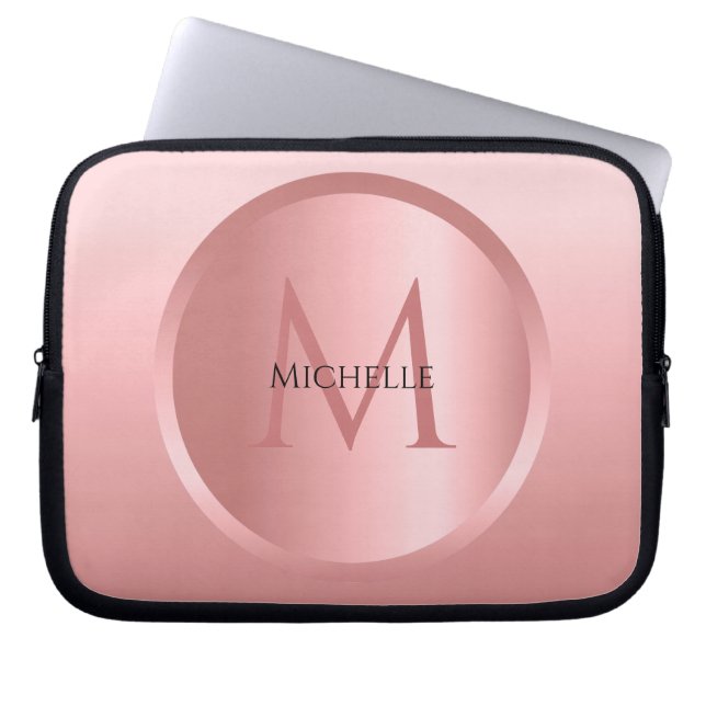 Stilvolle modische Rose Gold Template Monogram Laptopschutzhülle (Vorderseite)