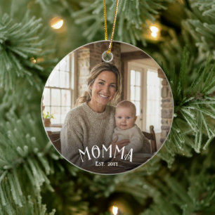 Stilvolle Mom Est Jahr Erstmalige Mom Foto Keramik Ornament