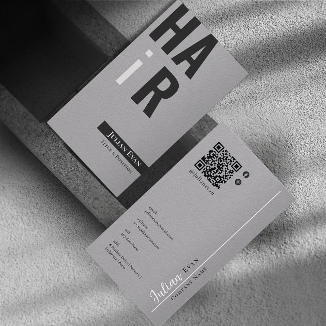 Stilvolle Monochrome Gray Hairdresser Business Car Visitenkarte (Von Creator hochgeladen)