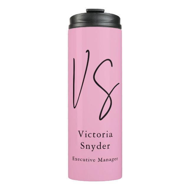 Stilvolle Monogram Beruflich Light Pink Thermosbecher (Vorderseite)