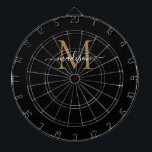 Stilvolle Monogram Black Gold Elegant Girly Script Dartscheibe<br><div class="desc">Stilvolle Black Gold Monogram Elegant Girly Script Dart Board</div>