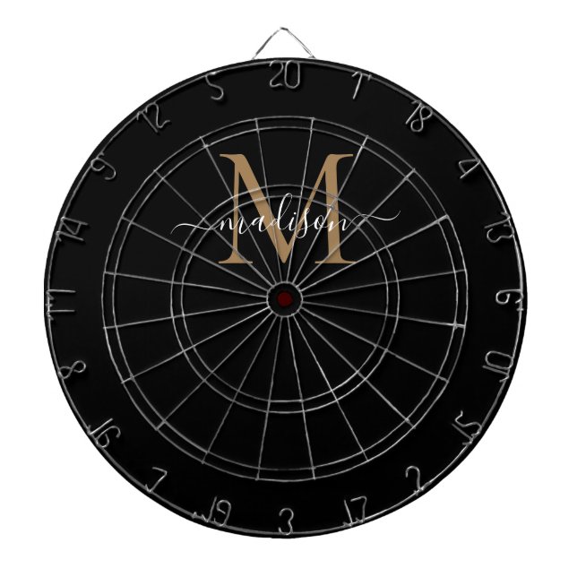 Stilvolle Monogram Black Gold Elegant Girly Script Dartscheibe (vorne)