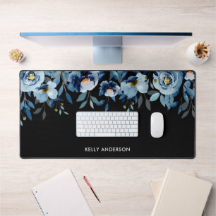 Stilvolle Monogram Black Watercolor Blütenfarbe Schreibtischunterlage