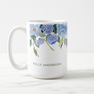 Stilvolle Monogram Blue Blumenrinde Kaffeetasse