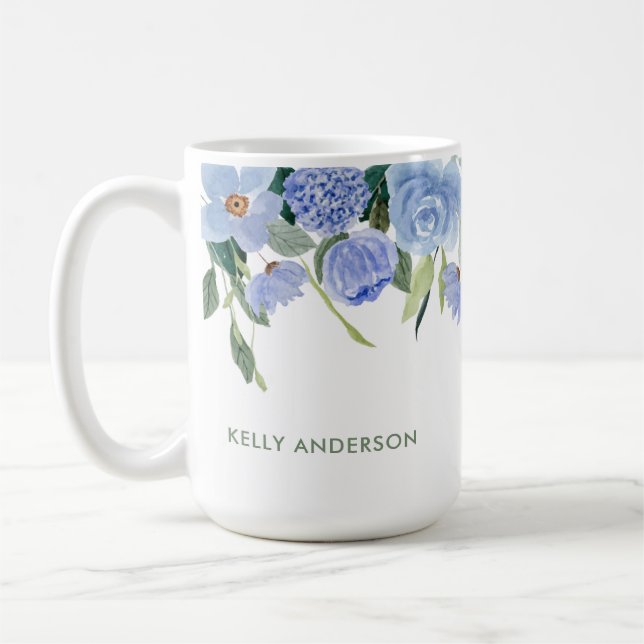 Stilvolle Monogram Blue Blumenrinde Kaffeetasse (Links)