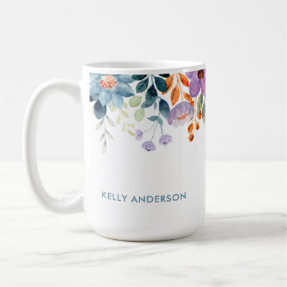 Stilvolle Monogram Blue Lila Watercolor Blütenfarb Kaffeetasse
