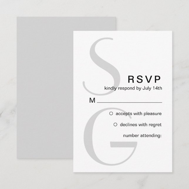 Stilvolle Monogram. Einfache moderne Hochzeit RSVP Karte (Vorne/Hinten)