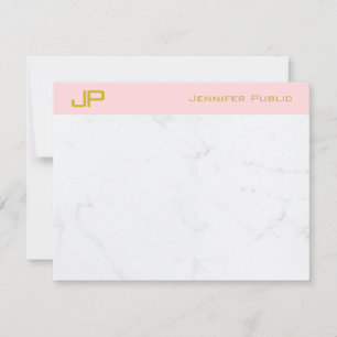 Stilvolle Monogram Gold Blush Pink White Marble Ch Mitteilungskarte