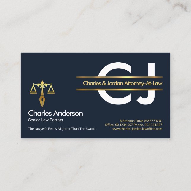 Stilvolle Monogram Gold Placard Anwältin Visitenkarte (Vorderseite)